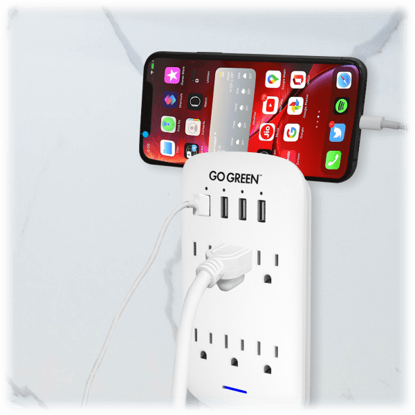 SideDeal: 2-Pack: Go Green 735 Joules 6 Outlet Wall Plug with 4 USB Ports