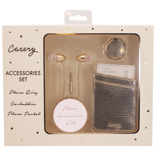 Casery Phone Accessories Set with Ring, Wallet & Headphones