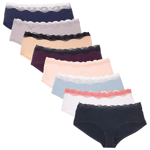 8-Pack: Emprella Women's Cotton Lace Hipster Underwear