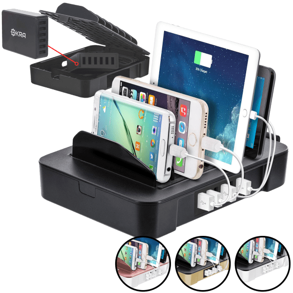 2-in-1 USB Charging Station & Organizer with 6-Port Removable Travel Hub by Okra