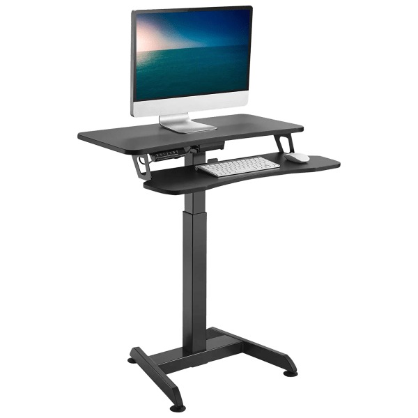 KLUVIS Grey Small Electric Standing Desk - 32 Inch Narrow Small Adjustable Stand Up Desk For Writing Study Work, Mini Sit To Stand Desks Workstation For Adult Boys Girls Bedroom Home