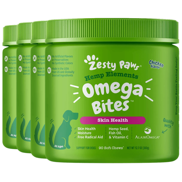 4-Pack: Zesty Paws Hemp Elements Omega Bites (360 Soft Chews)
