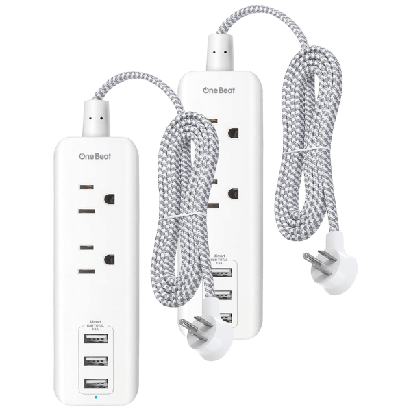 2-Pack: One Beat Power Strips with 2 Outlets and 3 USB Charging Ports