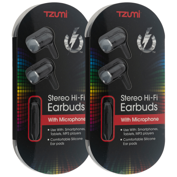 2-Pack: Tzumi Stereo Hi-Fi Earbuds with Microphone