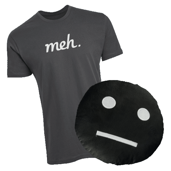 Heavy Metal Meh Logo Shirt and Black Meh Pillow