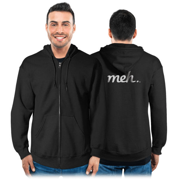 Zip-Up Hoodie with Large Meh Logo on Back
