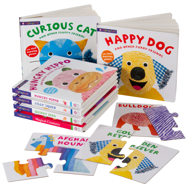 6-Pack: Alphaprints Premium Board Books with First Learning Pieces