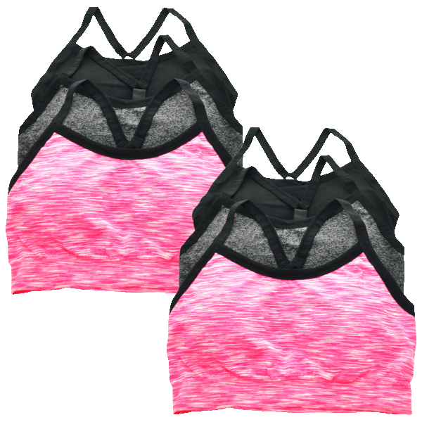6-Pack: Angelina Sports Bras (Marled Y Back and Striped Racerback)