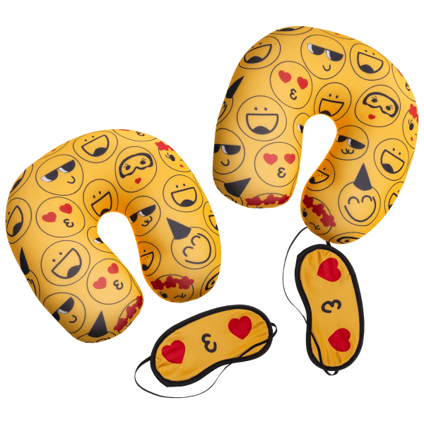 2-Pack: Emoji Travel Pillow & Eye Mask Set