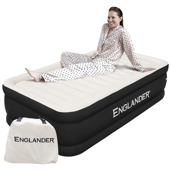 Englander Luxury Double High Air Mattress With Built In Pump (Twin, Black)