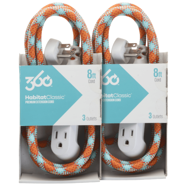 2-Pack: 360 Electrical 8FT Braided 3-Outlet Extension Cord