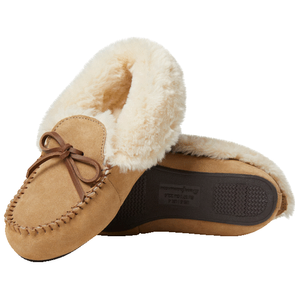 Dearfoam Suede Moccasin Slippers with Faux-Shearling Interior
