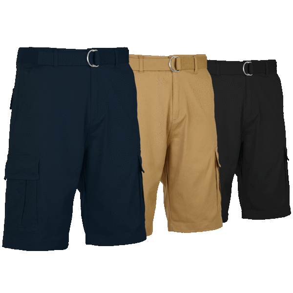 3-Pack: Men's Cotton Flex Stretch Cargo Shorts With Belt