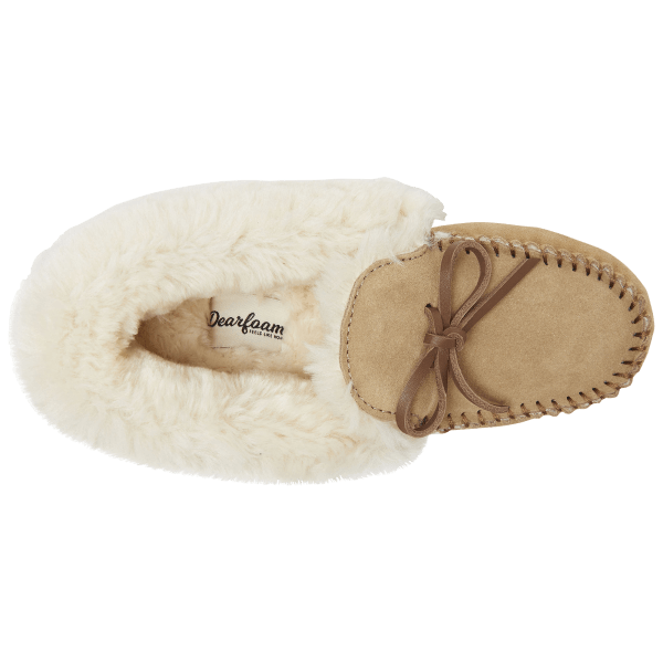 MorningSave: Dearfoam Suede Moccasin Slippers with Faux-Shearling Interior