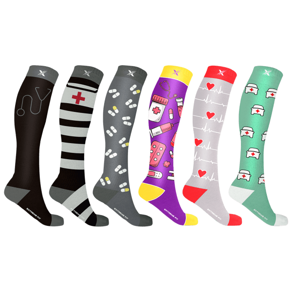 6 Pack: Extreme Fit Knee High Nurse and Doctor Compression Socks