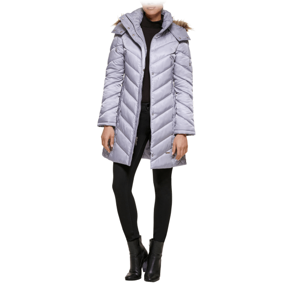 MorningSave: Kenneth Cole Mid-Length Chevron Quilted Puffer Jacket with ...