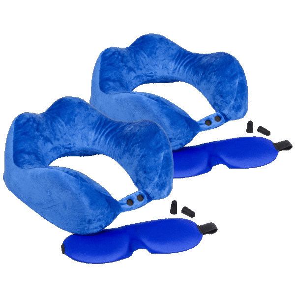 2-Pack: My Perfect Nights Memory Foam Travel Pillow with Eye Mask and Ear Plugs
