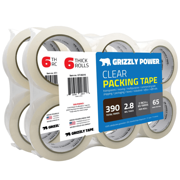 12-pack: Grizzly Power Clear Packing Tape Refills