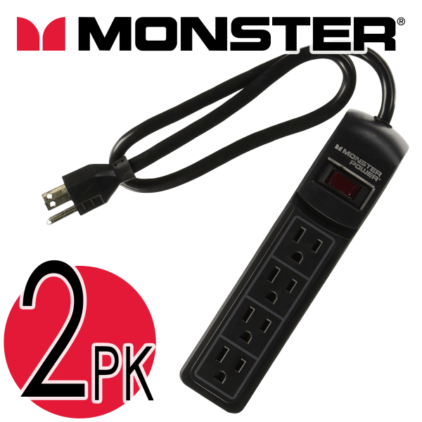 2Pack Monster 4Port Surge Protector Power Strip Black