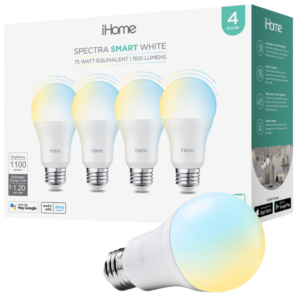 4-Pack: iHome Spectra Tunable & Dimmable White Bulb (A19)