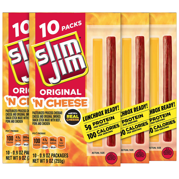 40-Pack: Slim Jim Original N' Cheese Snack Sticks (.9oz) (Best By 4/26/23)