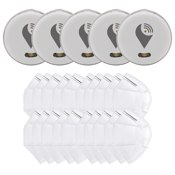 5-Pack of White TrackR Pixels and 20-Pack of KN95 Masks