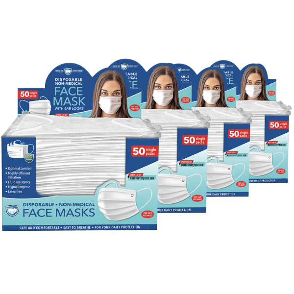200-Pack: Individually Wrapped 3-Ply Non-Medical Disposable Masks