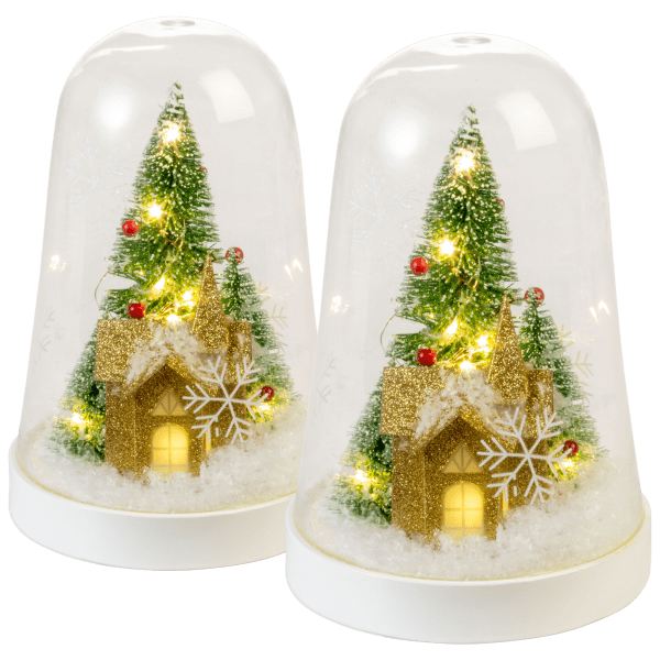 2-Pack: Winter Lane Holiday Tabletop Cloche with Snowflakes and Lighting Accents