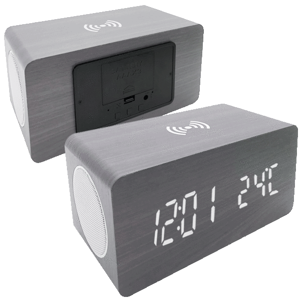 SideDeal ZTech Wood Finish Alarm Clock with Wireless Phone Charger and