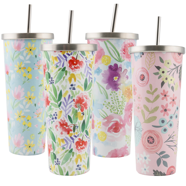 MorningSave: 2-Pack: Cambridge Stainless Steel Floral Tumblers