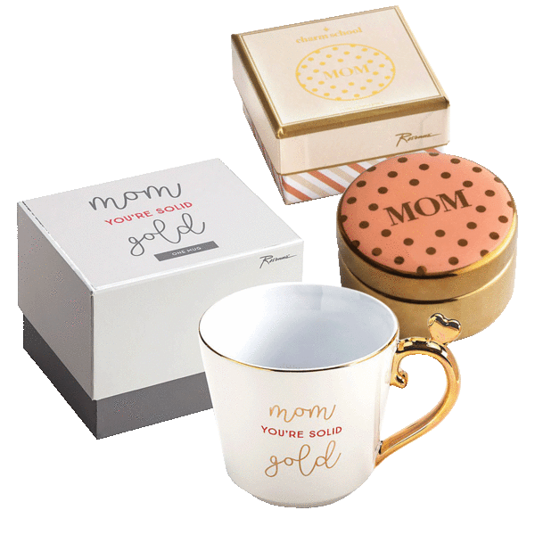 Rosanna Giftable Porcelain and Gold Trinket Box with Sentiment Mug for "Mom"