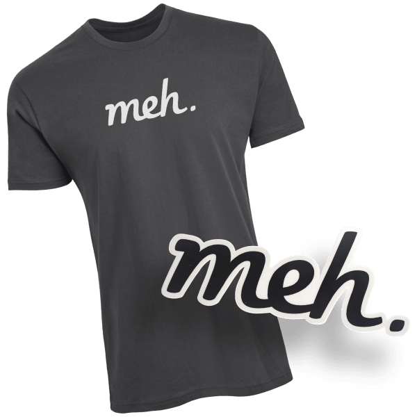 Heavy Metal Meh Logo Shirt and Die-Cut Meh Sticker