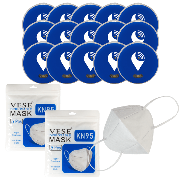 15-Pack of Blue TrackR Pixels and 10-Pack of KN95 Masks