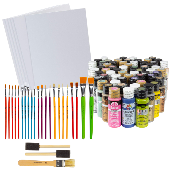 91-Piece Art Set: Includes Craft Paint, Canvas Panels, and Brushes