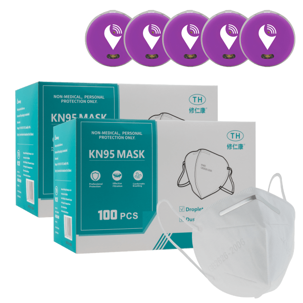 5-Pack of Purple TrackR Pixels and 200-Pack of KN95 Masks
