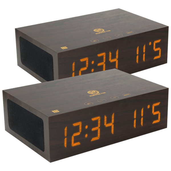 2-Pack: GoGroove TYM Wooden Digital LED Clocks with Bluetooth Speaker