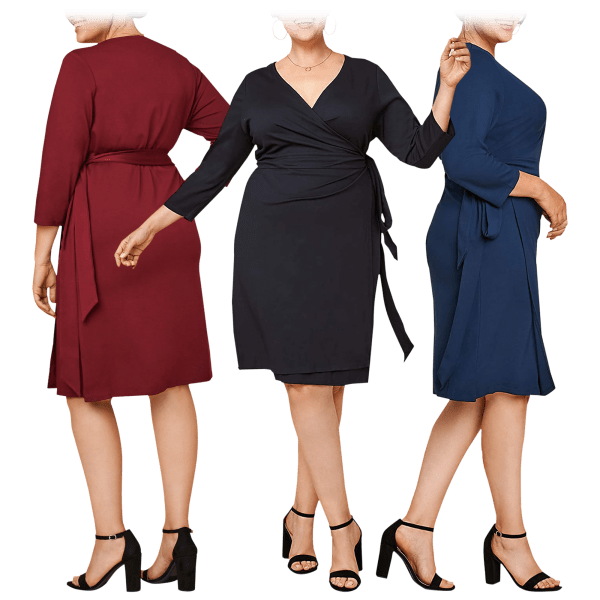 3-Pack: Seek No Further Ladies Plus Size Wrap Dress