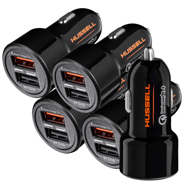 5-Pack: Hussell 30-Watt Dual USB Car Chargers with QuickCharge 3.0