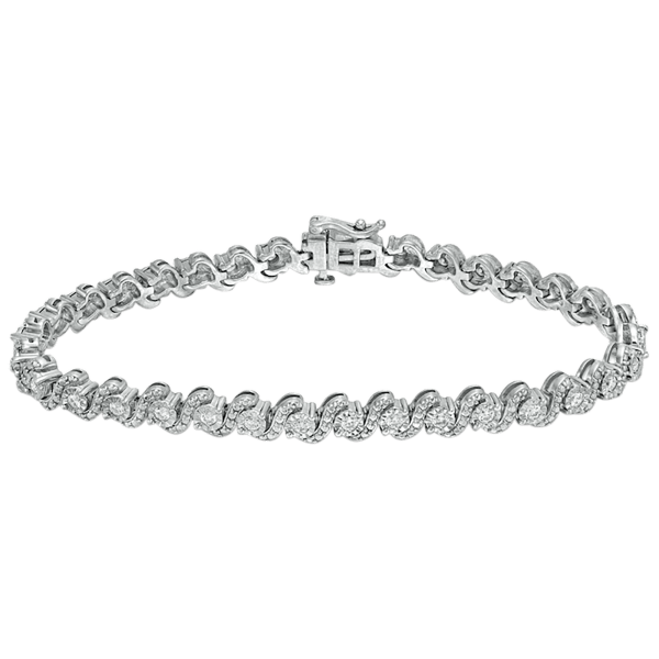 1.0 Carat TW Diamond S-Link Sterling Silver Bracelet