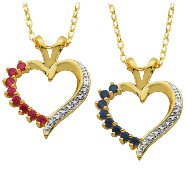 18K Gold-Plated Ruby or Sapphire Pendant with Diamond Accent