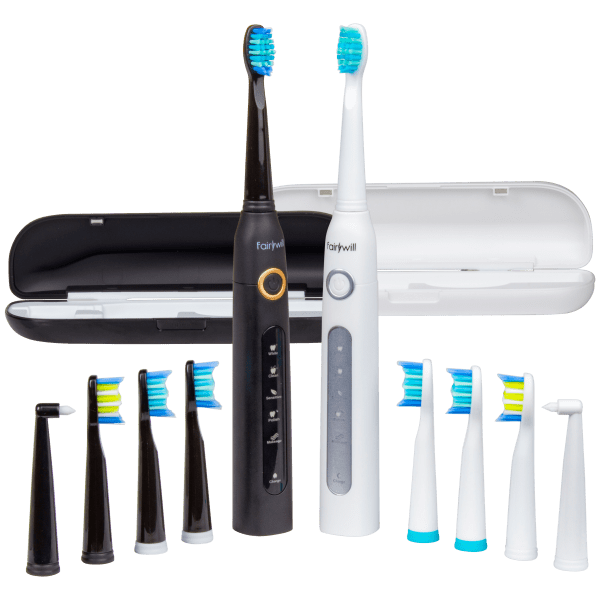 2-pack: Fairywill Electric Toothbrush (2 Bases, 8 Brush Heads, 2 Interdentals)