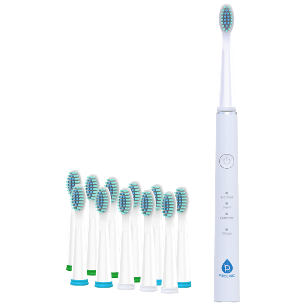 Pursonic USB Rechargeable Sonic Toothbrush with 12 Brush Heads