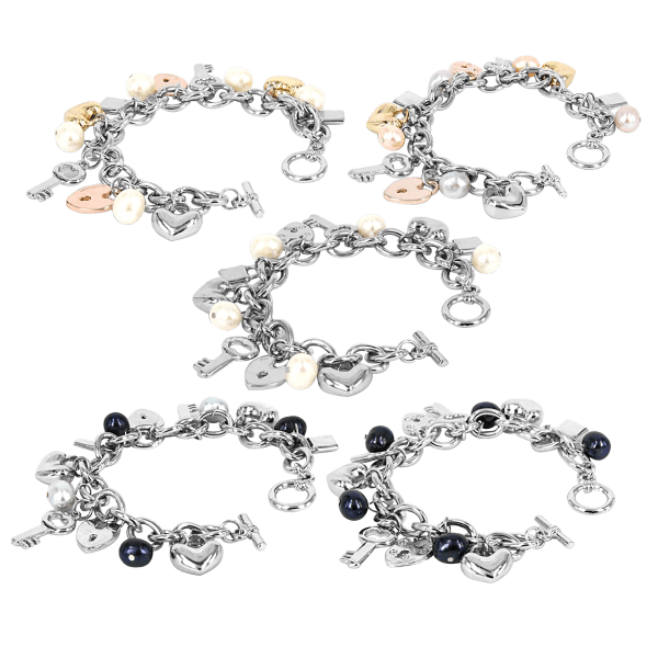 Baroque Pearl Rhodium Silver Charm Bracelet