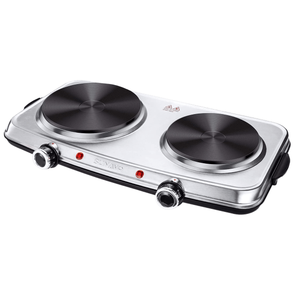 Sunavo 1800W Stainless Steel Electric Double Burner with Handles
