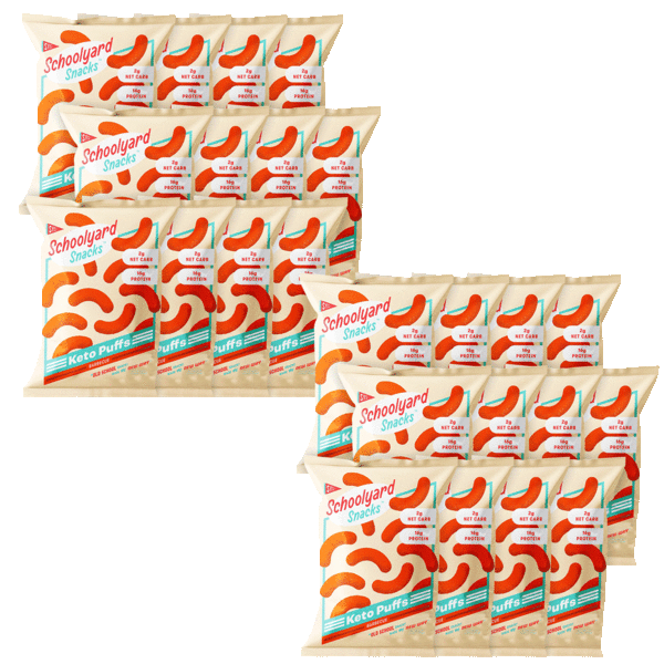 24-Pack of Schoolyard Snacks Low Carb Keto Puffs (Hot, BBQ or Cheddar Jalapeño)