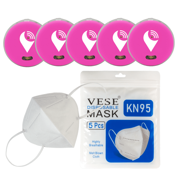 5-Pack of Pink TrackR Pixels and 5-Pack of KN95 Masks