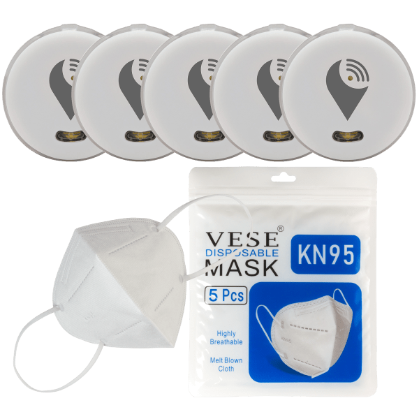 5-Pack of White TrackR Pixels and 5-Pack of KN95 Masks