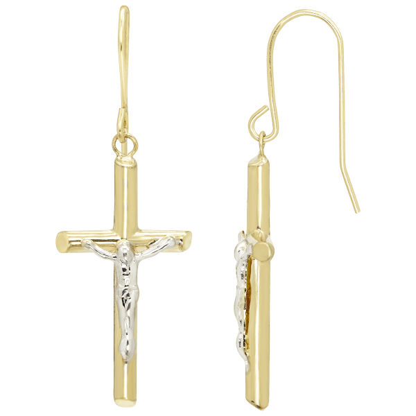 MorningSave A&M 14K Gold Cross Drop Earrings