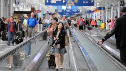 The moving walkway in the airport:
