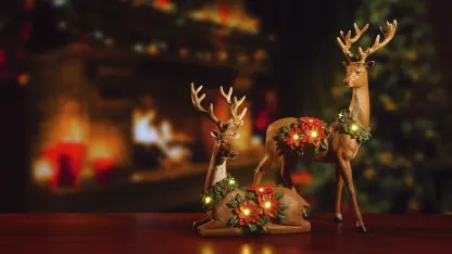 Winter Lane 2-Piece Illuminated Reindeer with Poinsettias